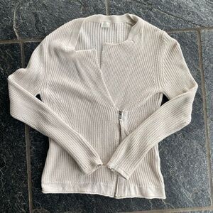 Poetry Women's Zip Up Beige Square Neck Cardigan Sweater 100% Cotton Medium